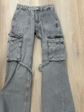 Zara Gray Denim Cargo Jeans